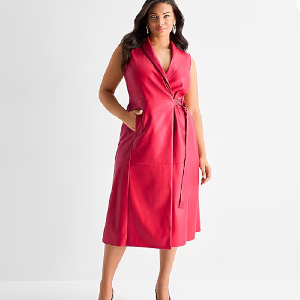 Ashley Graham Sleeveless Faux Lea Wrap Dress Sz 1X NWT